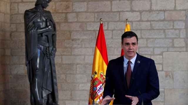 Pedro Sánchez, durante su comparecencia este jueves en el Palau de la Generalitat.