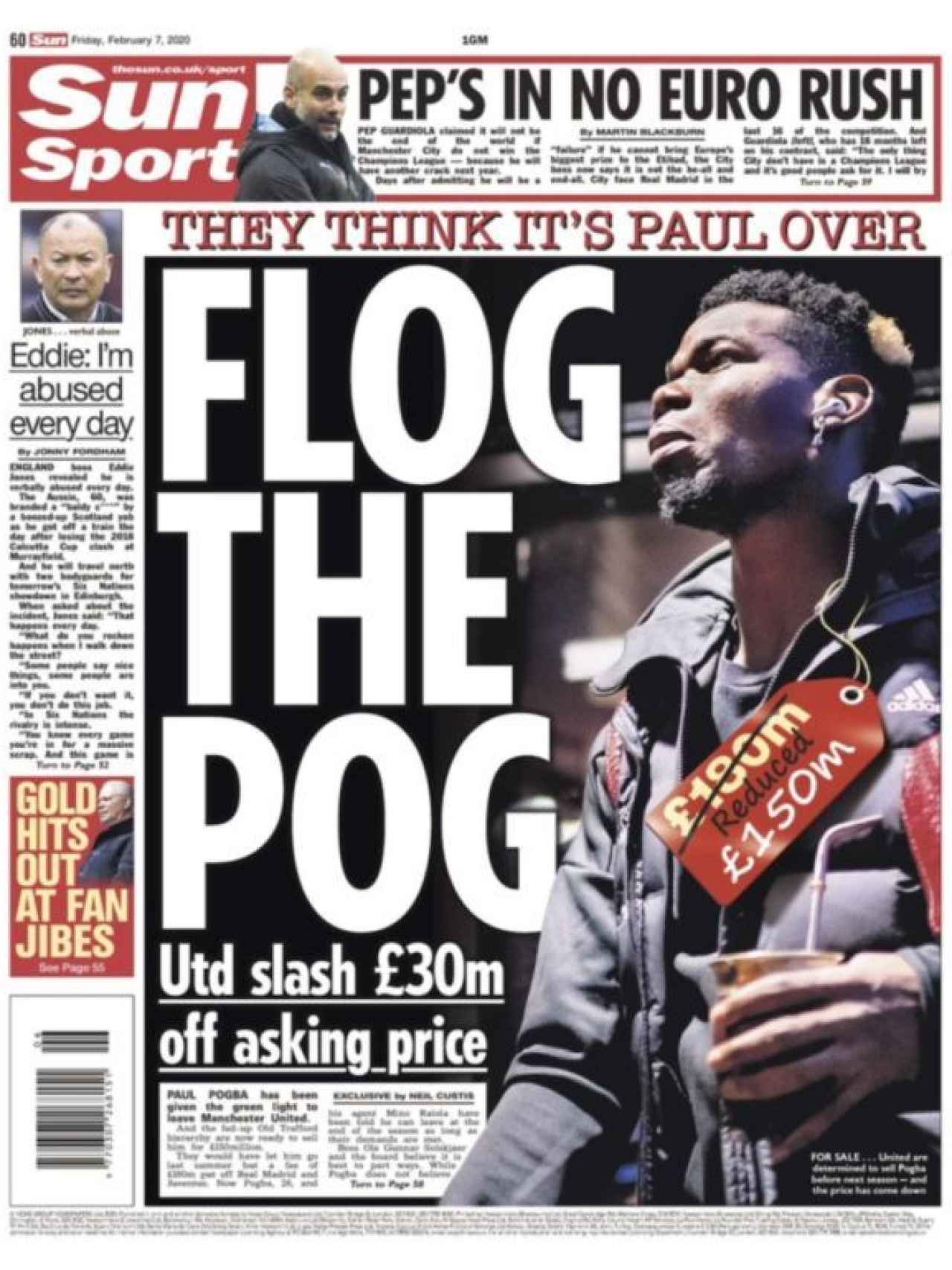 La portada del viernes 7 de febrero del diario inglés The Sun en su versión deportiva