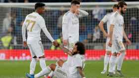 Marcelo, Rodrygo Goes, Luka Jovic y Nacho Fernández, tras la eliminación de la Copa en el Real Madrid - Real Sociedad