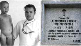 El Doctor Pirata mientras ejercía en Chipiona. A la derecha, su tumba en Madrid.