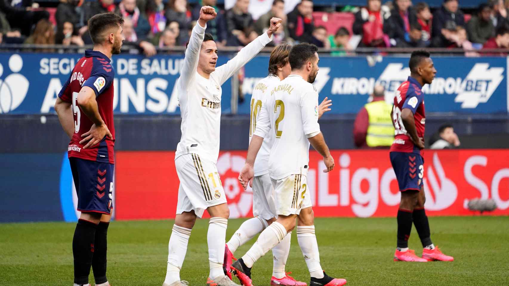 Lucas Vázquez celebra su gol a Osasuna