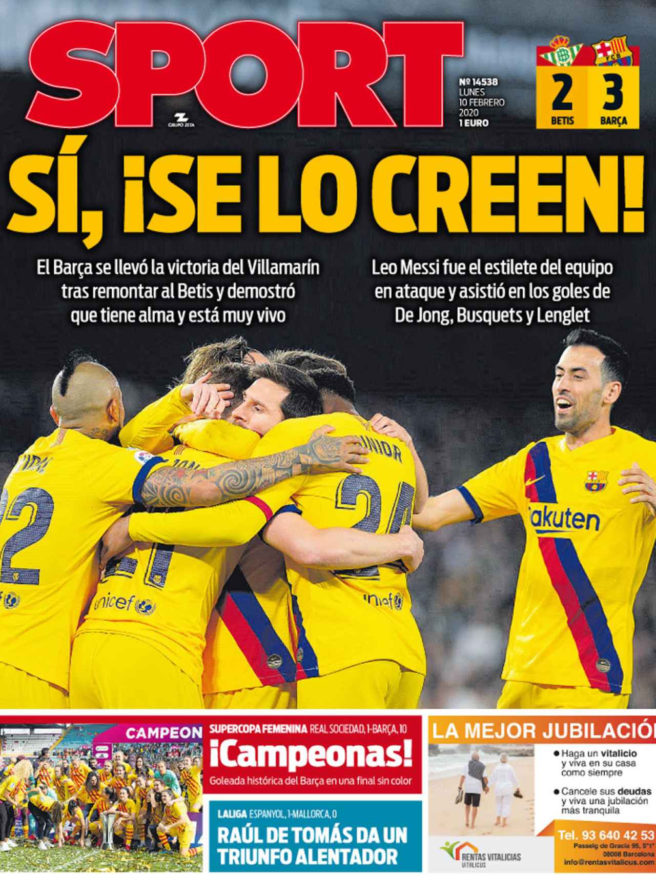 La portada del diario Sport (10/02/2020)