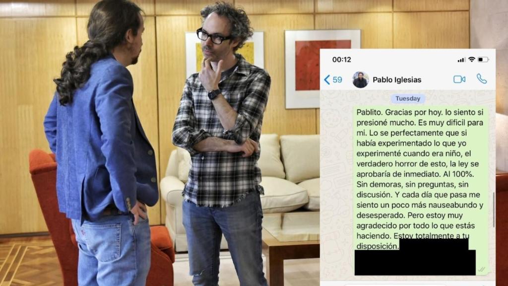 Pablo Iglesias y James Rhodes, en el Ministerio de Derechos Sociales el pasado 4 de febrero.