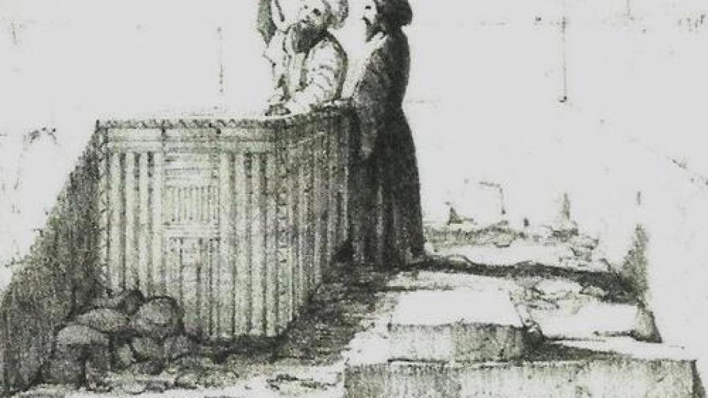 El sarcófago de Micerinos, según un dibujo realizado por Howard Vyse.