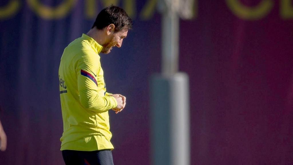 Messi, entrenando con el Barcelona