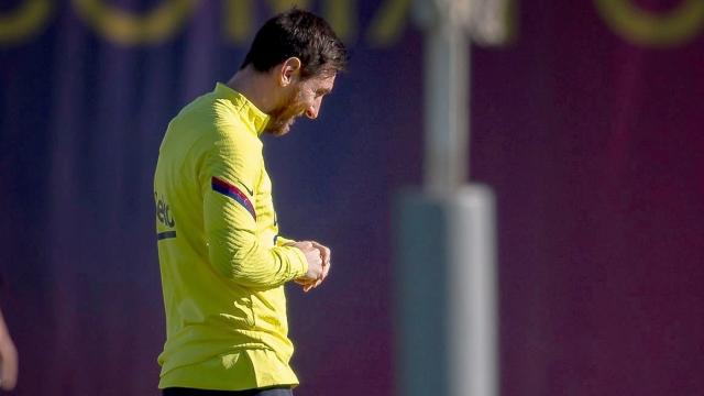 Messi, entrenando con el Barcelona