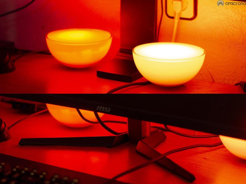 Comparativa entre la peana del monitor Samsung y mi monitor habitual, un monitor gaming de MSI.