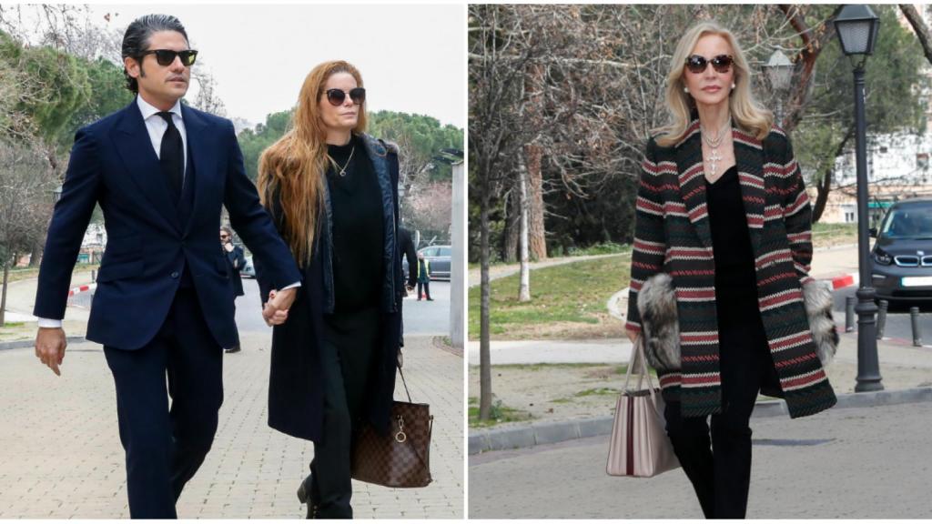 Olivia de Borbón y Carmen Lomana, llegando al tanatorio.