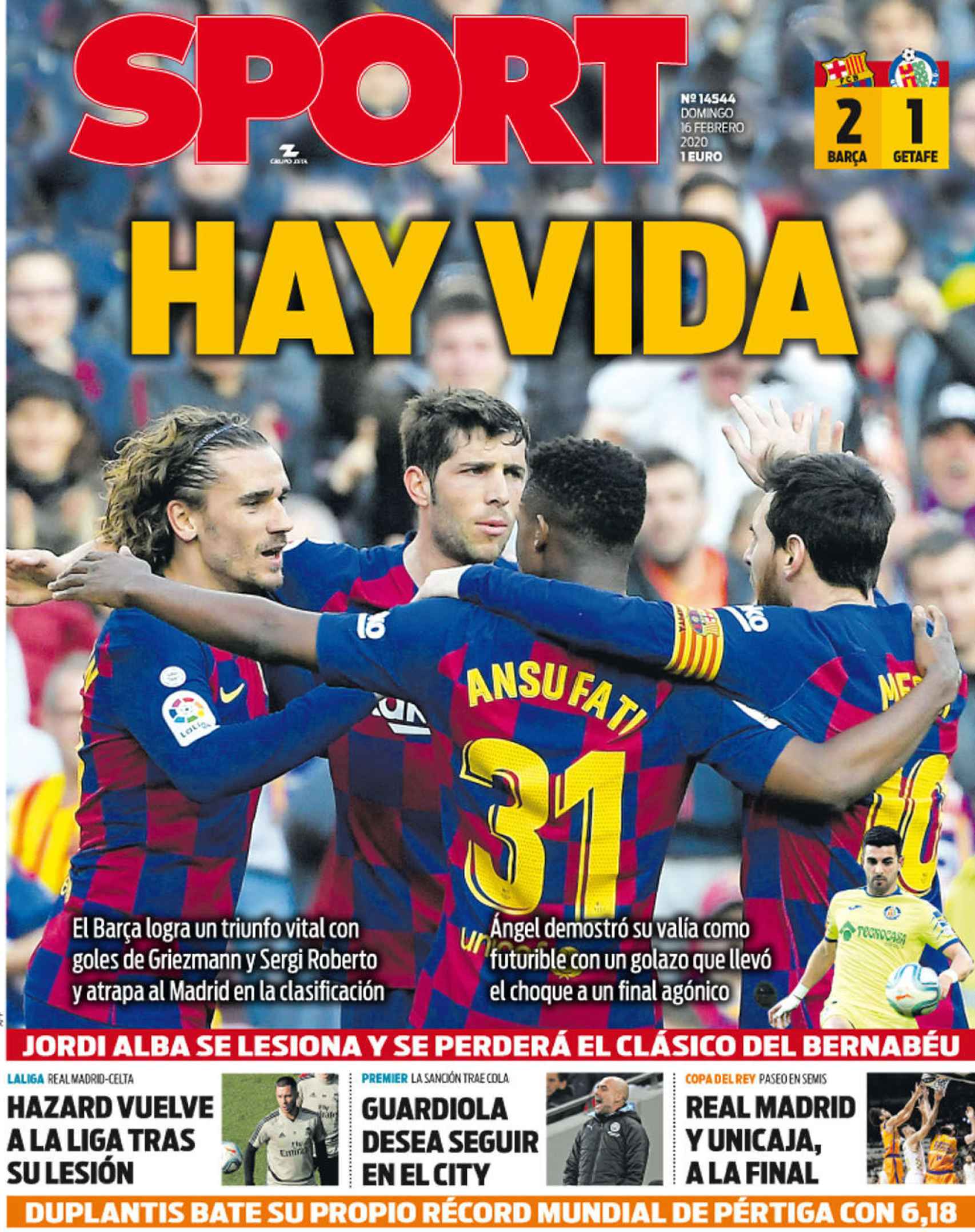 La portada del diario Sport (16/02/2020)