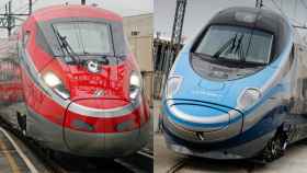 Un tren de alta velocidad de Bombardier, izquierda, y uno de Alstom, derecha.