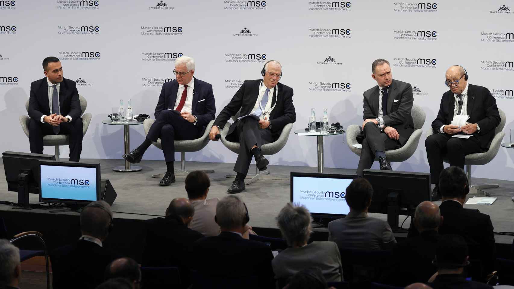 De izquierda a derecha: Luigi di Maio; Jacek Czaputowicz; Josep Borrell; Mark Sedwill y Jean-Yves Le Drian.