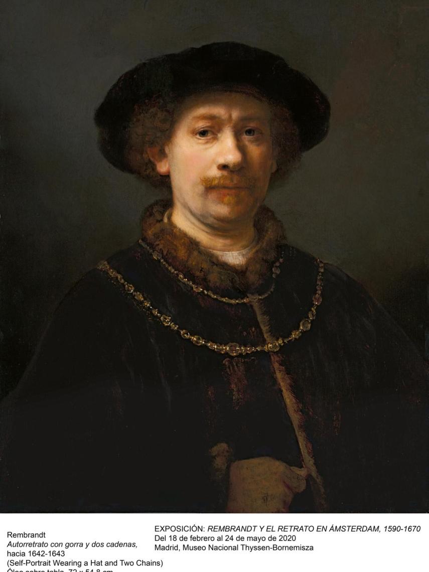 'Autorretrato con gorra y dos cadenas', de Rembrandt.