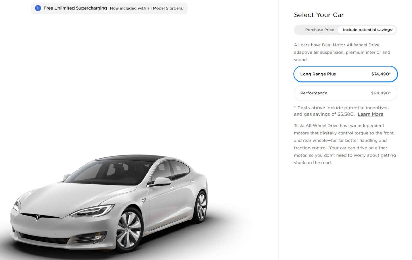 Página de la nueva versión del Tesla Model S