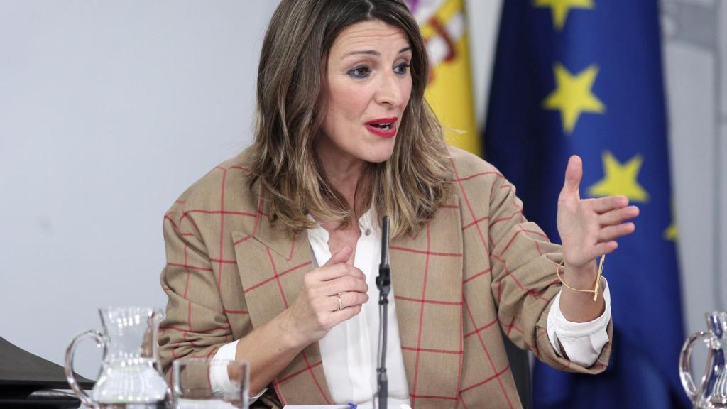La ministra de Trabajo y Economía Social, Yolanda Díaz, comparece en rueda de prensa tras el Consejo de Ministros en Moncloa.