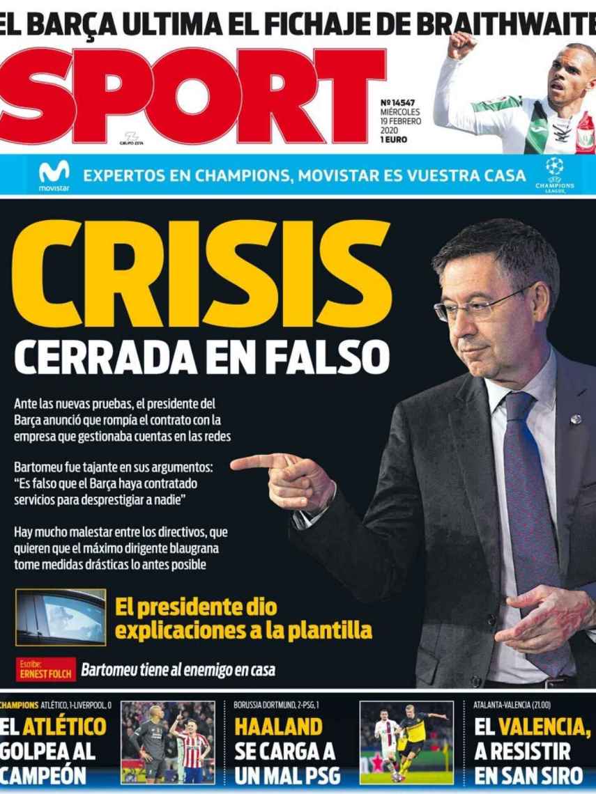 La portada del diario Sport (19/02/2020)