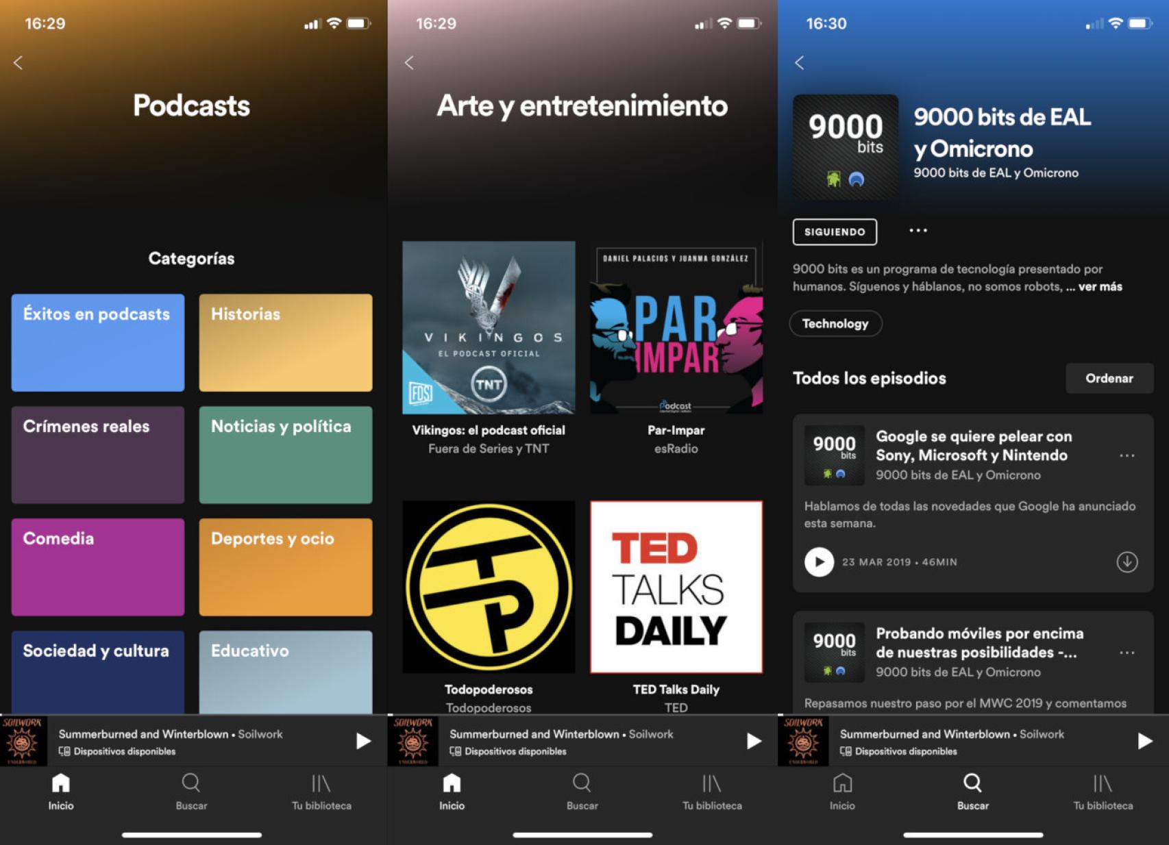 Sección de podcast en Spotify