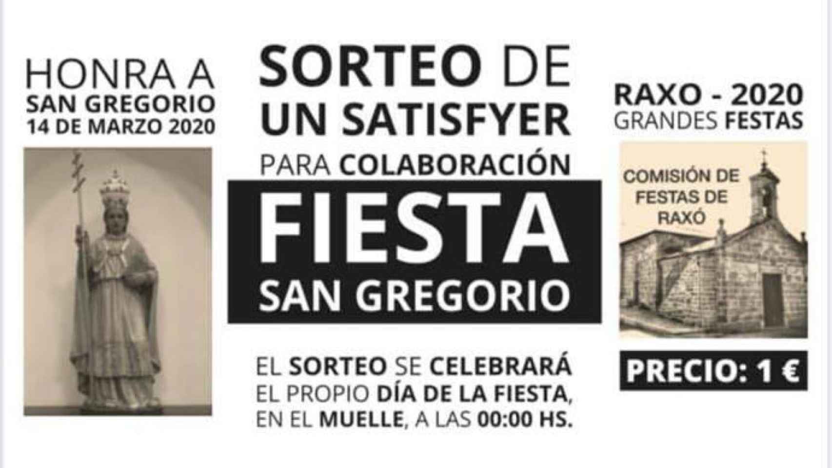 El cartel de la fiesta de San Gregorio en el pueblo de Raxó, en Pontevedra.