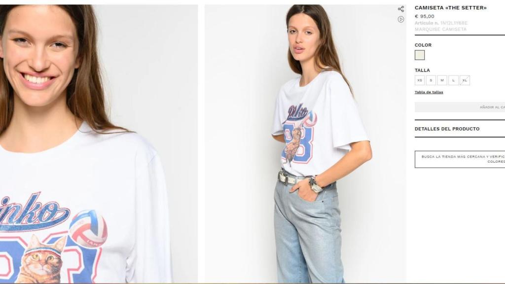 Captura de la web de Pinko, en el apartado de la camiseta.