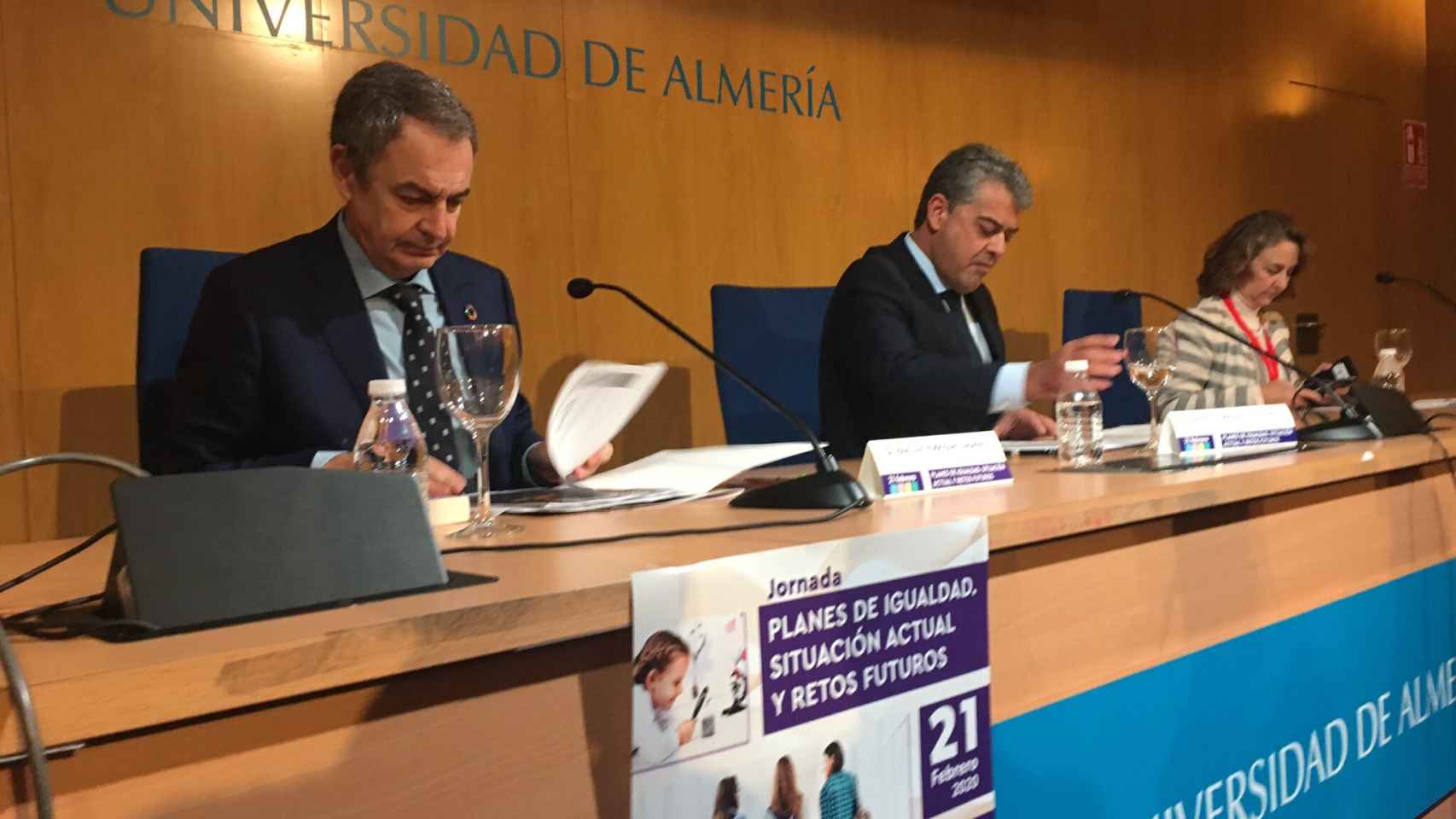 José Luis Rodríguez Zapatero este viernes en la Universidad de Almería.