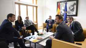 Pedro Sánchez, durante la reunión este miércoles con Angela Merkel y Emmanuel Macron