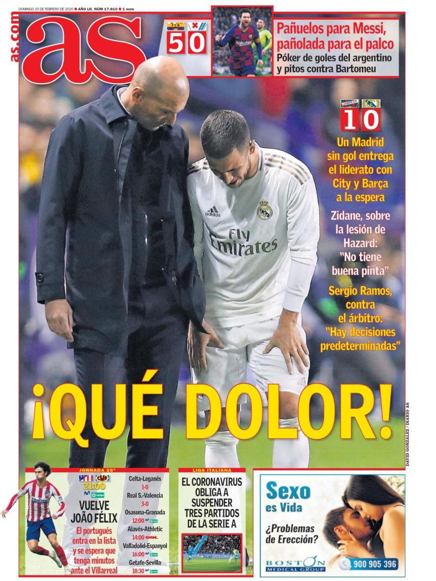 La portada del diario AS (23/02/2020)