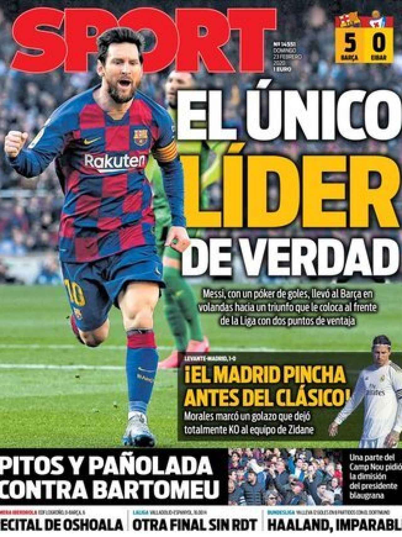 La portada del diario Sport (23/02/2020)