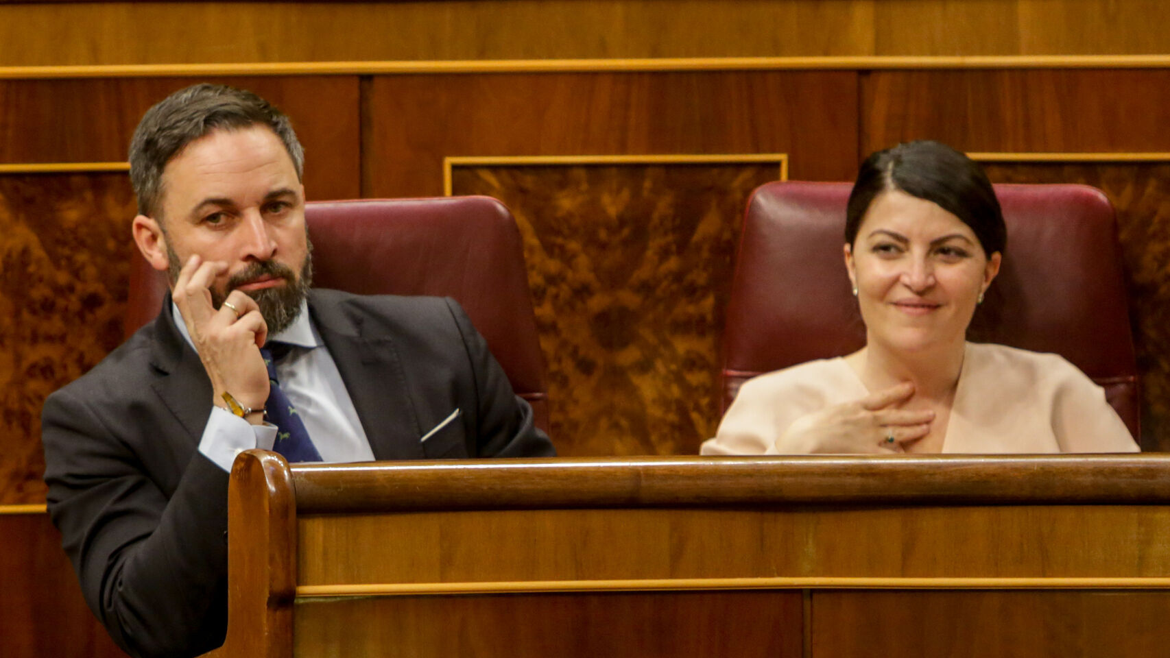 Macarena Olona junto a Santiago Abascal en el Congreso. EP
