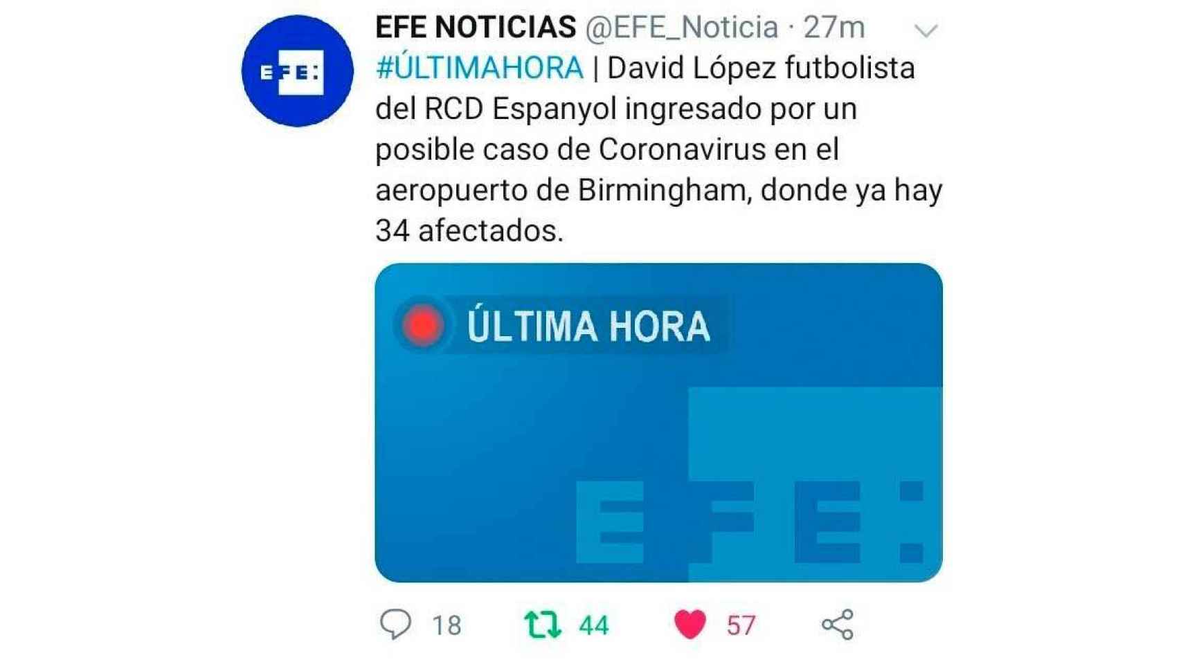 Publicación Fake de la Agencia EFE