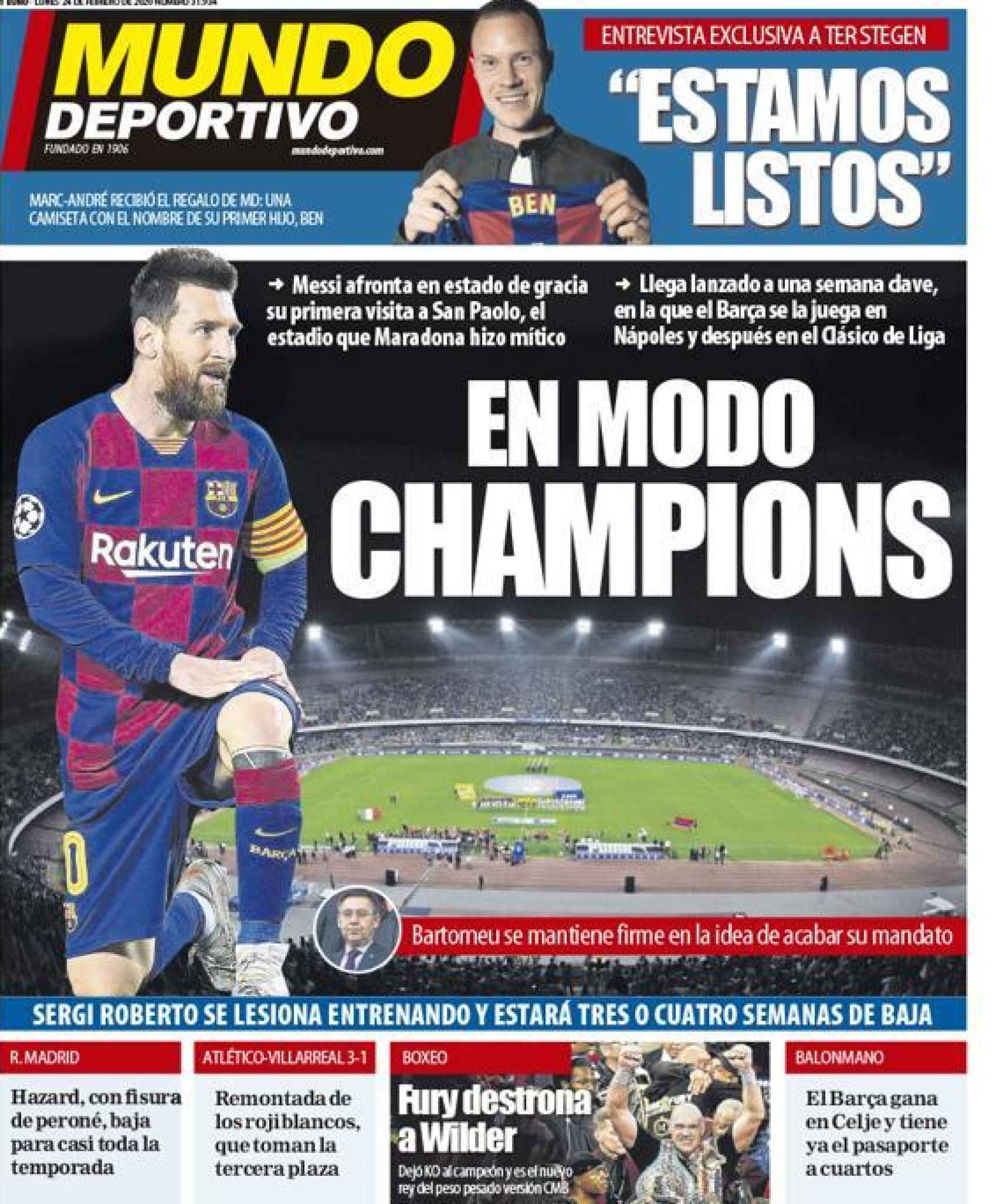 La portada del diario Mundo Deportivo (24/02/2020)