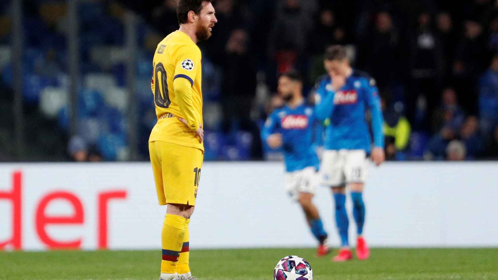 Leo Messi, tras encajar el gol en Nápoles