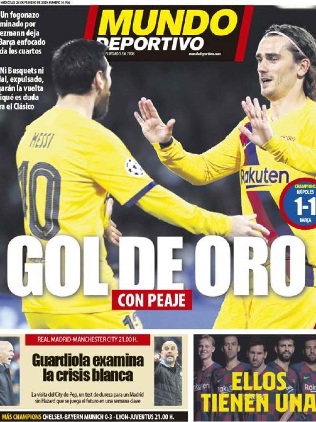 La portada del diario Mundo Deportivo (26/02/2020)
