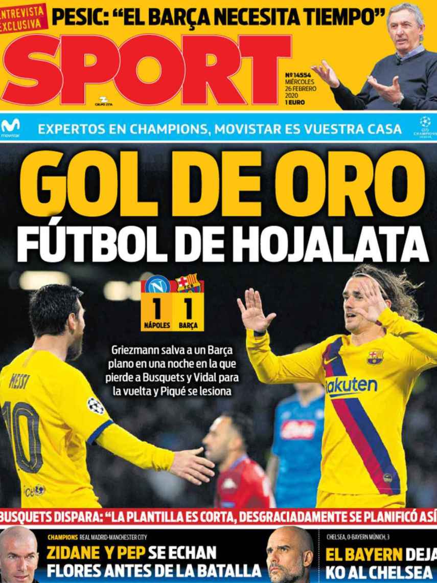 La portada del diario Sport (26/02/2020)