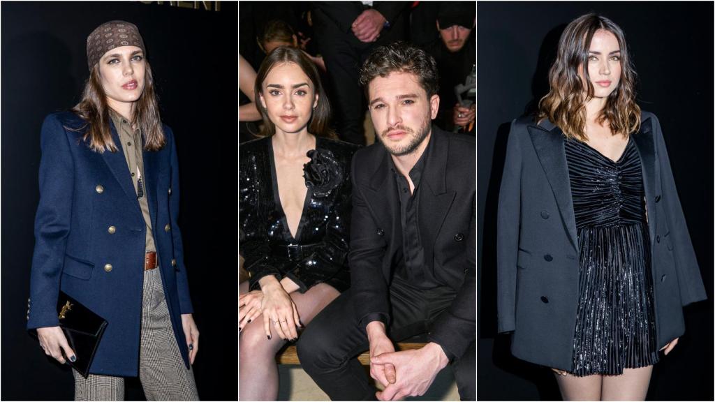 Carlota Casiraghi, Kit Harington y Ana de Armas en el desfile de Saint Laurent.