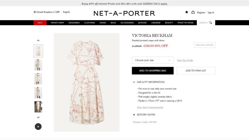 Vestido de Victoria Beckham, rebajado al 60 por ciento.