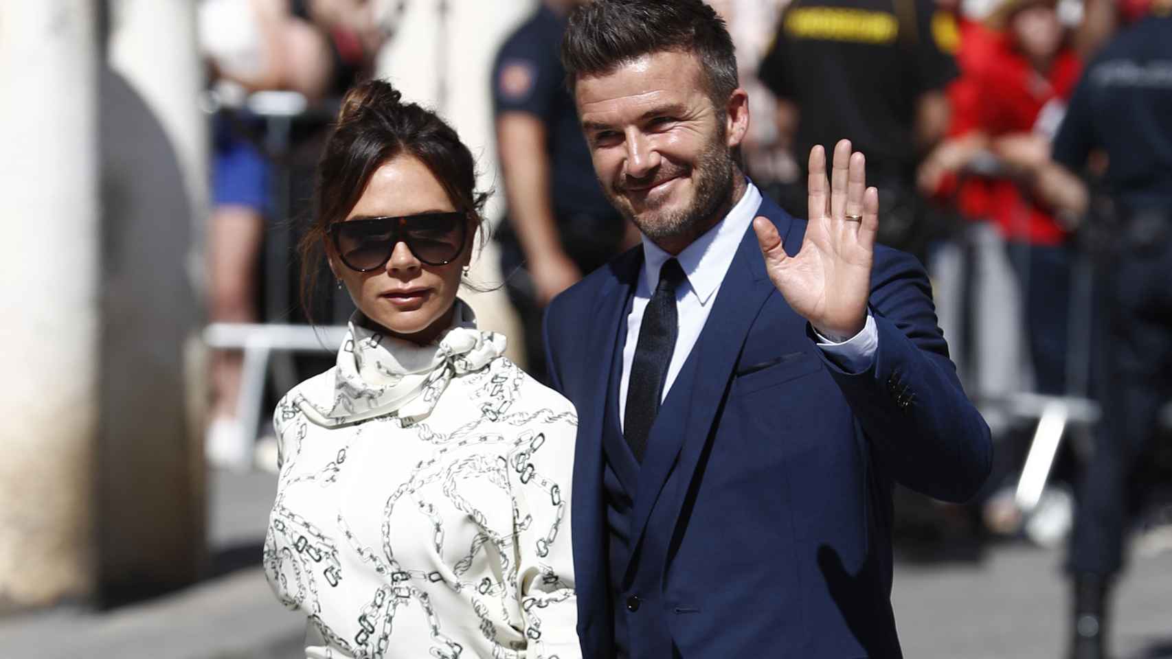 Victoria y David Beckham en la boda de Sergio Ramos y Pilar Rubio en Sevilla.