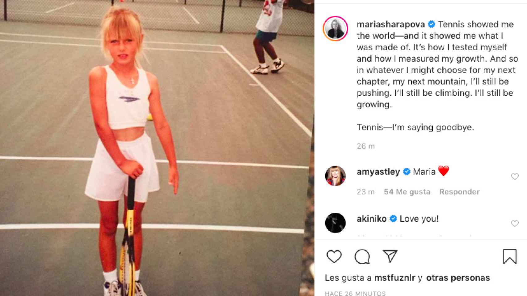 Maria Sharapova en su cuenta de Instagram