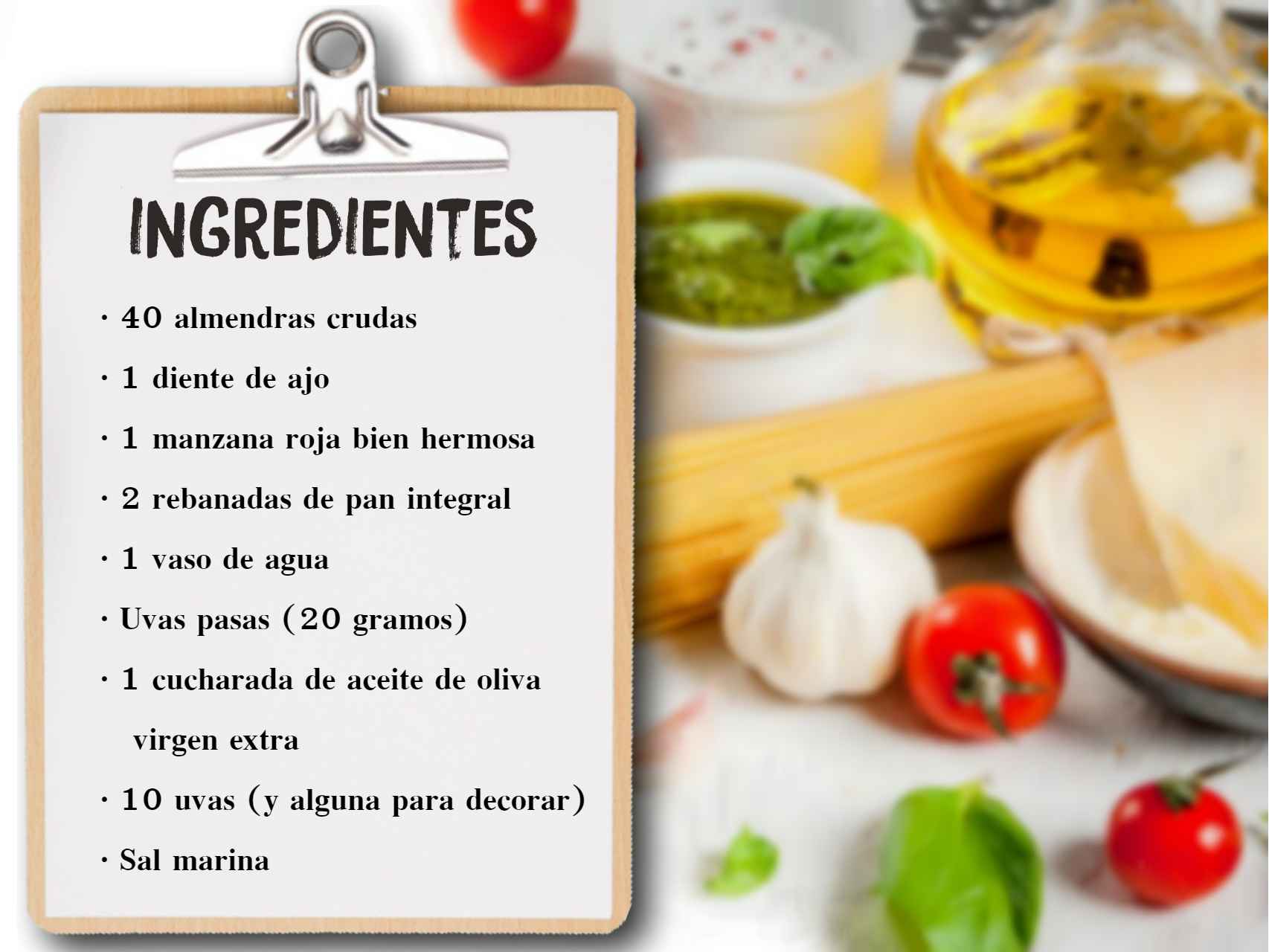 Listado de ingredientes para el 'Ajoblanco Abenia'.
