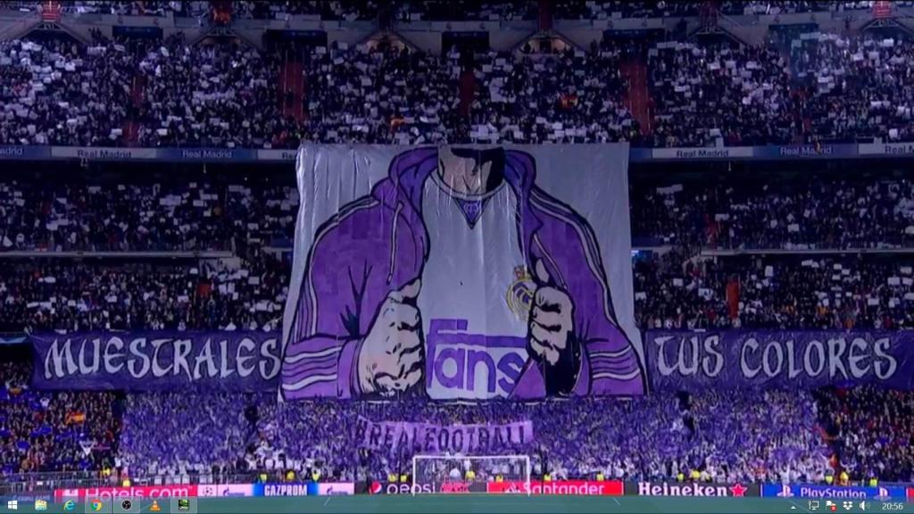 Pancarta en el Santiago Bernabéu