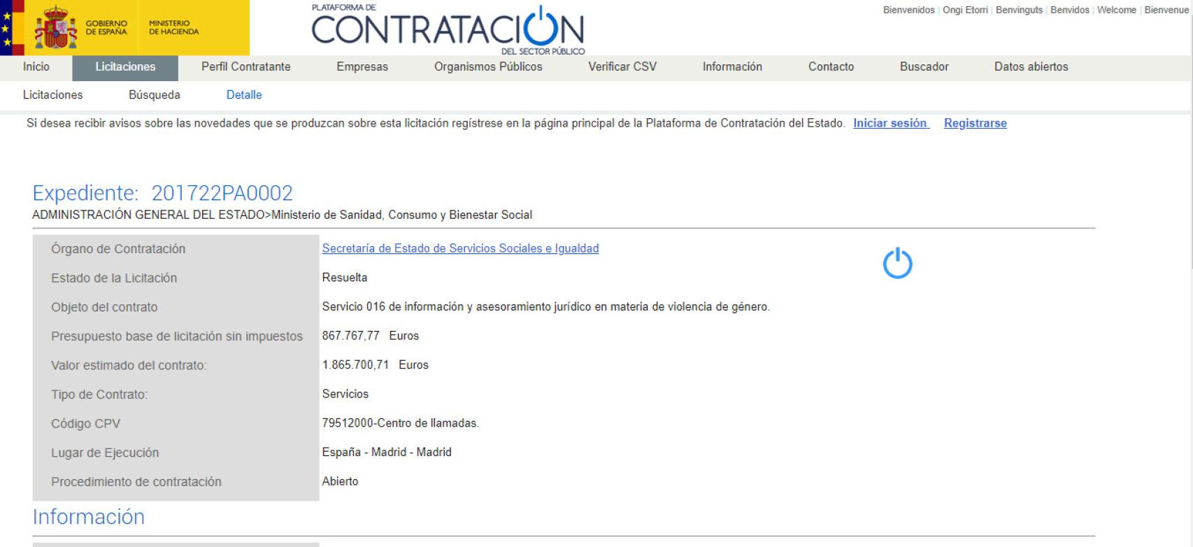 Expediente 201722PA0002, para el Servicio 016, abierto el 20 de diciembre de 2017 y resuelto el 17 de junio de 2018.