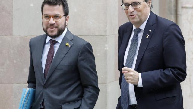 Quim Torra y Pere Aragonès horas antes de viajar a Madrid para acudir a la mesa de diálogo.