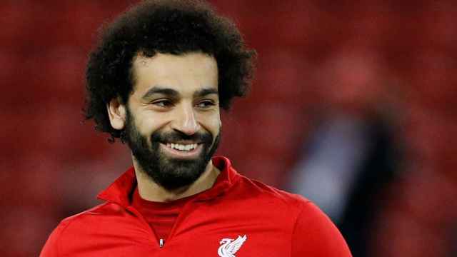 Mohamed Salah, antes de un partido con el Liverpool