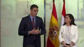 Pedro Sánchez comparece tras su encuentro con la presidenta de La Rioja, Concha Andreu.
