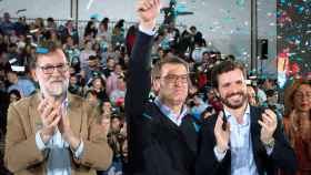 Mariano Rajoy, Alberto Núñez Feijóo y Pablo Casado.
