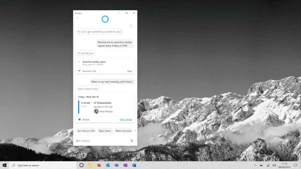 Cortana en Windows 10 integrada con To Do y Outlook