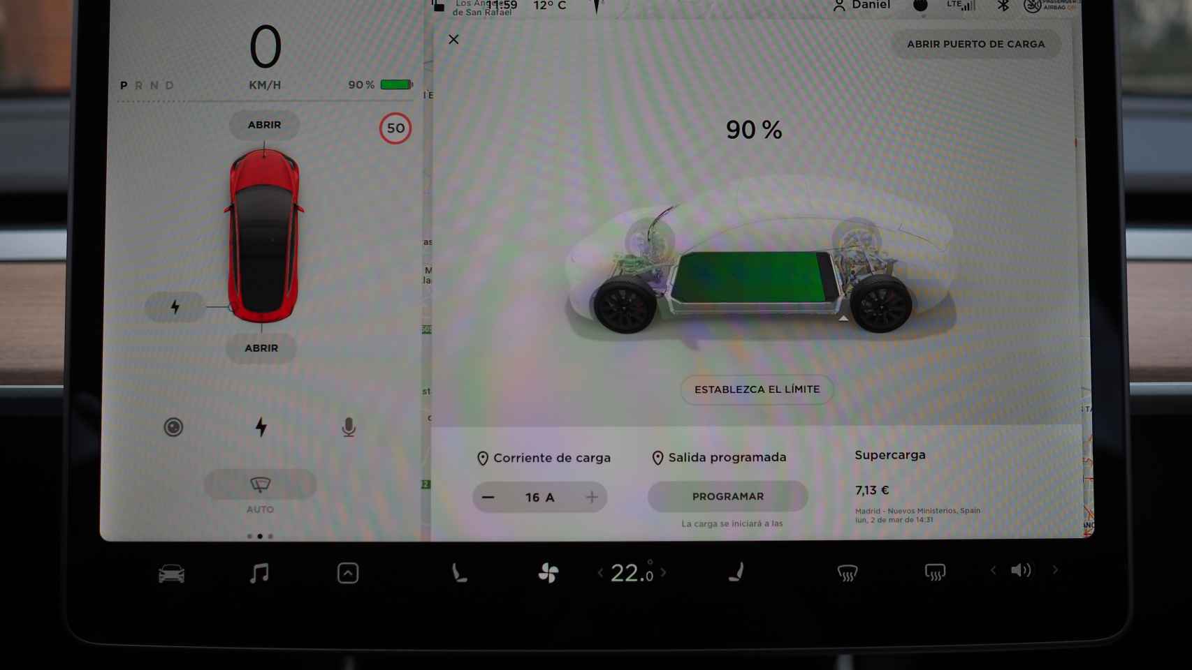 Estado de la batería en un Tesla Model 3