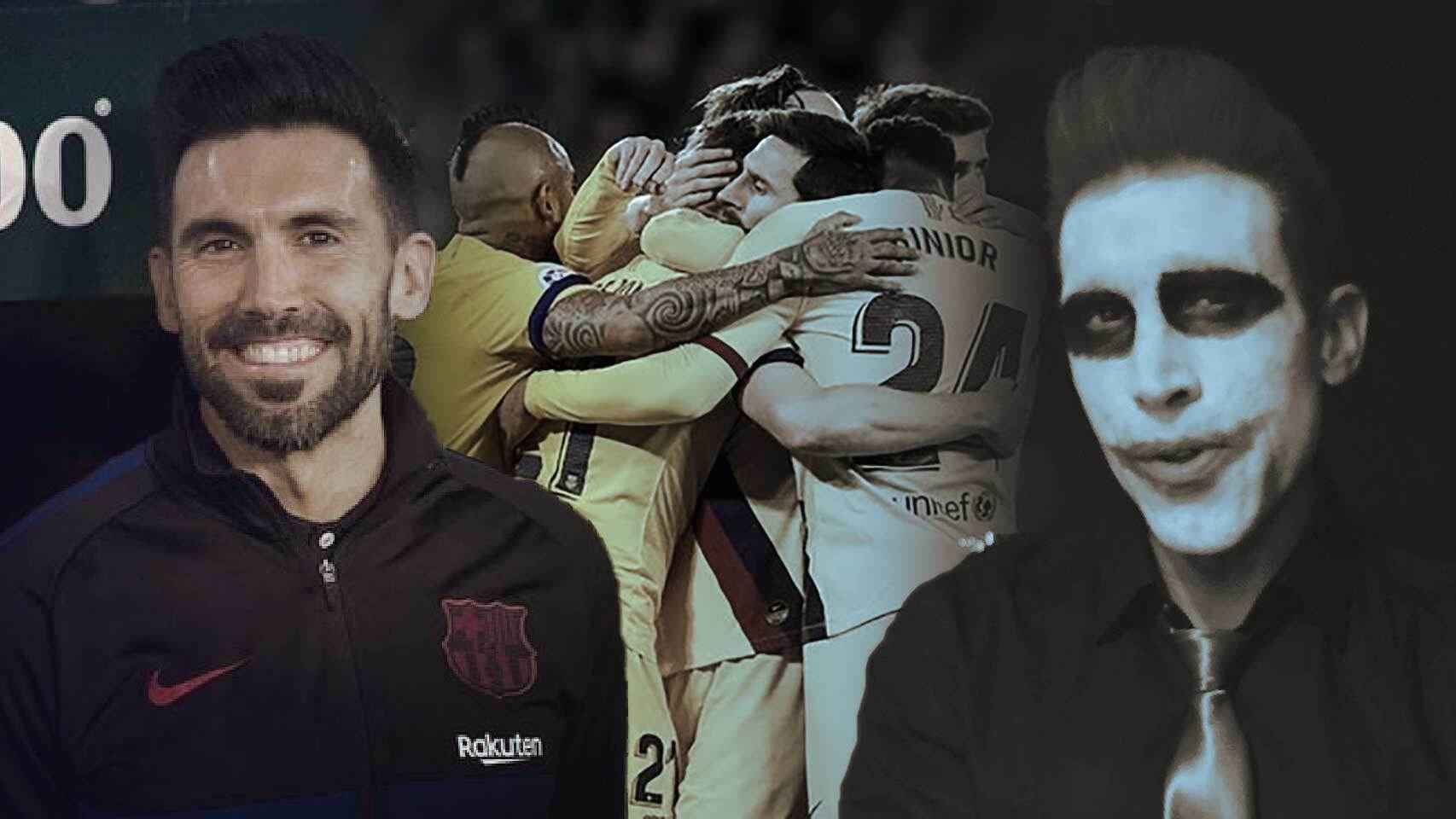Eder Sarabia con el chándal del Barça y disfrazado de Joker
