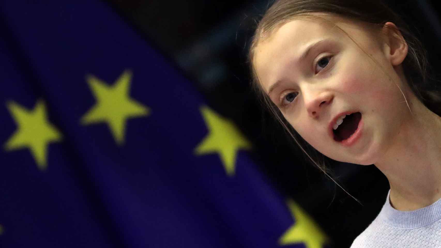 Greta Thunberg, durante su discurso de este miércoles en la Eurocámara