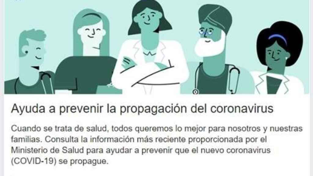 Aviso de Facebook por el coronavirus