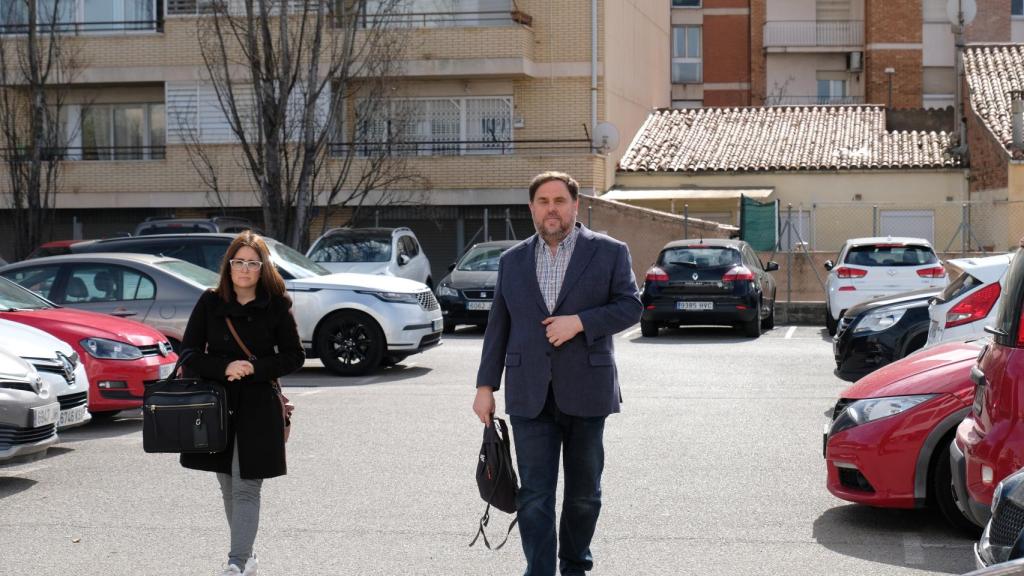 Oriol Junqueras llega a la universidad en Manresa, este jueves.