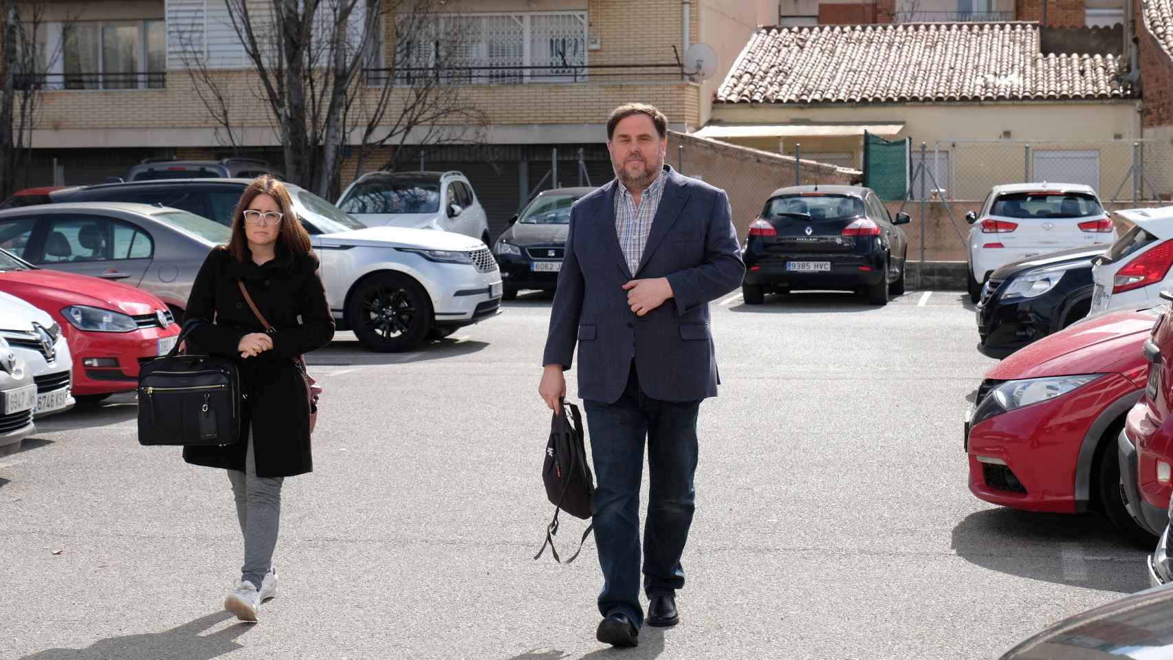 Oriol Junqueras llega a la universidad en Manresa, este jueves.